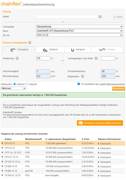 igus käyttöikalaskuri