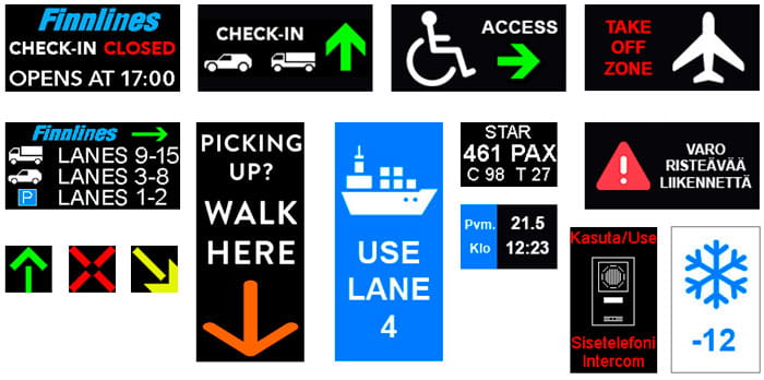 Ampronin näytöllä esitettäviä sisältöjä