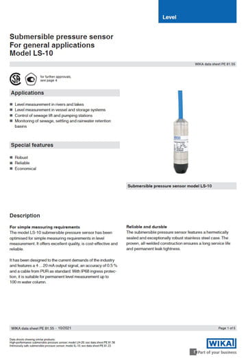 WIKA LS-10 uppoanturin esitekansi