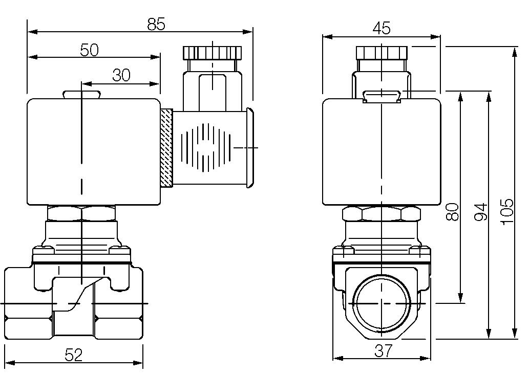 2/2 proportionaaliventtiili 3/8"-1/2"-mittapiirros