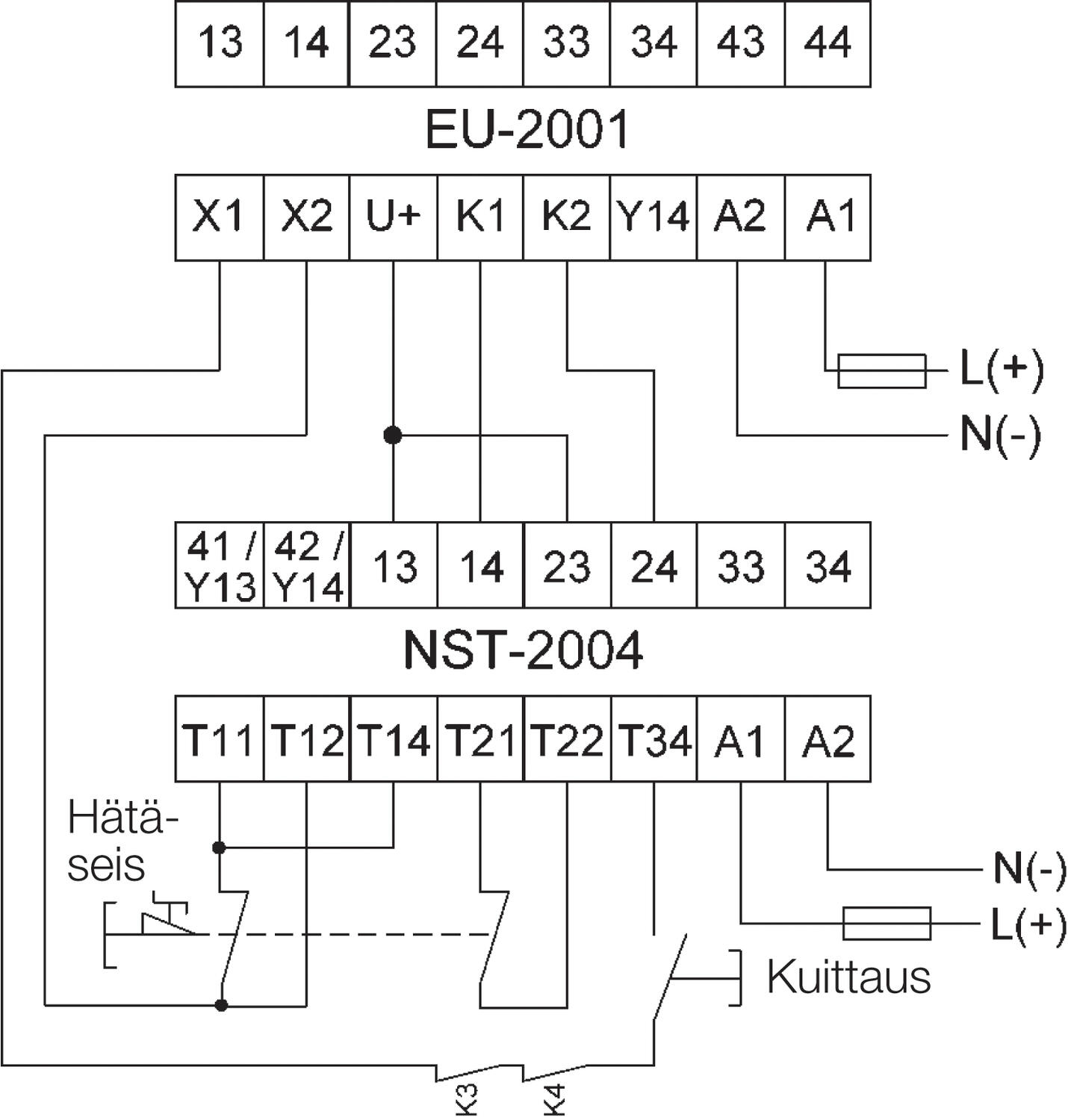 2-kanavainen kytkentä NST-2004 turvareleseen
