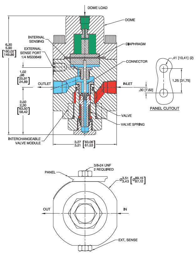 26-1100-sarjan paineensäädin tekninen kuva