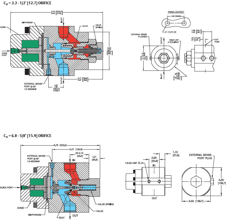 26-1200-sarjan paineensäädin tekninen kuva