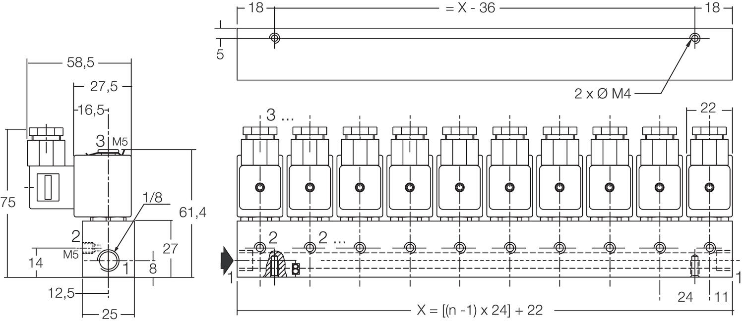 3/2 Magneettiventtiili valve plate 1/8"-mittapiirros