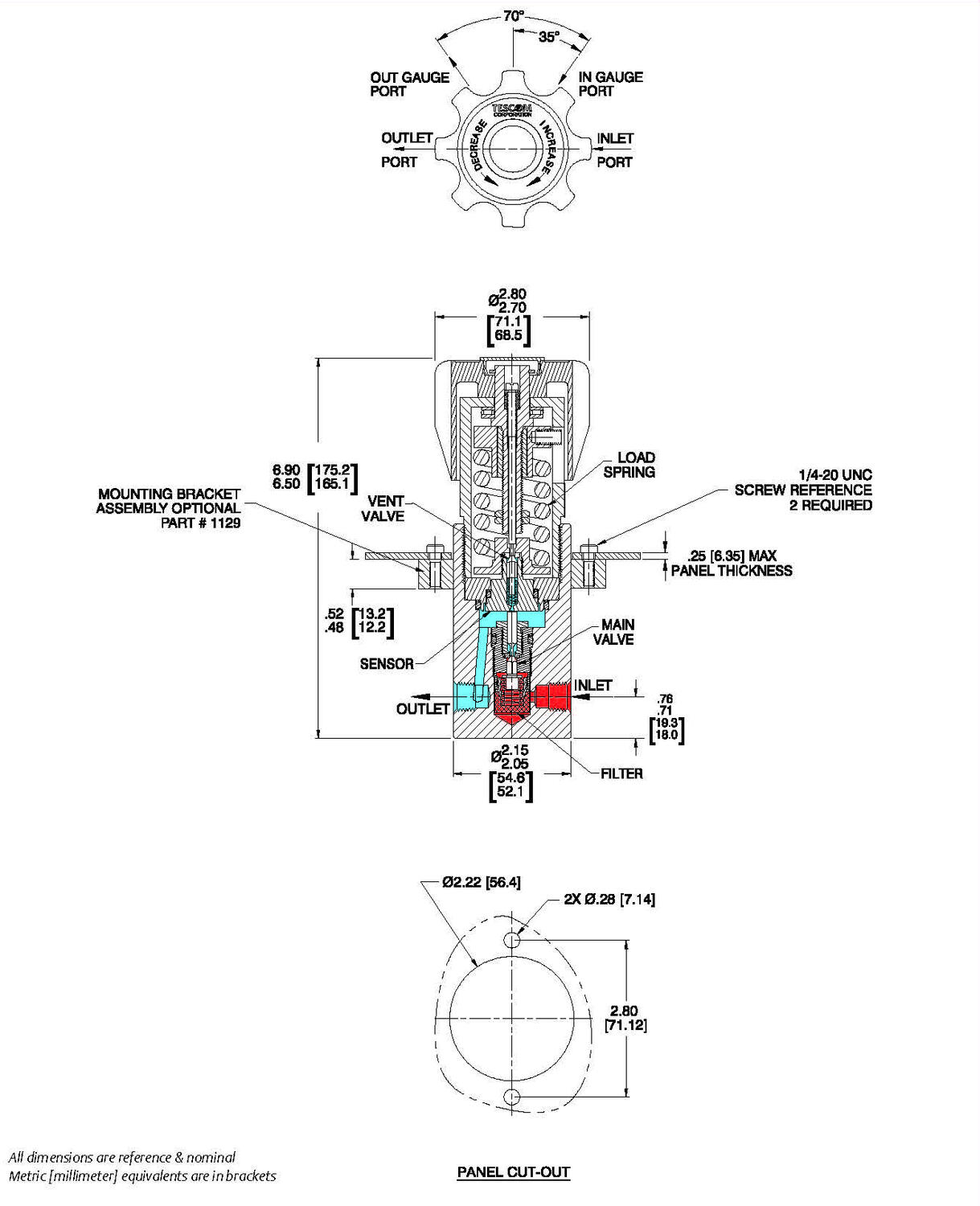 44-1100-sarjan paineensäädin tekninen kuva