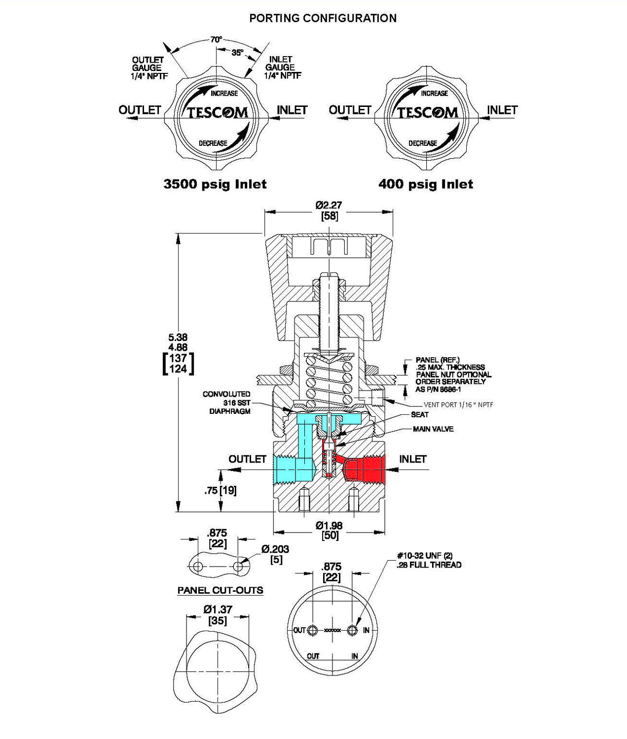 44-2200-sarjan paineensäädin tekninen kuva