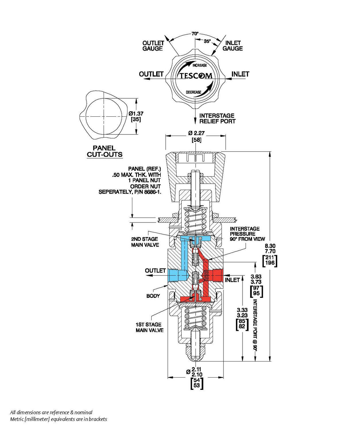 44-3400-sarjan paineensäädin tekninen kuva
