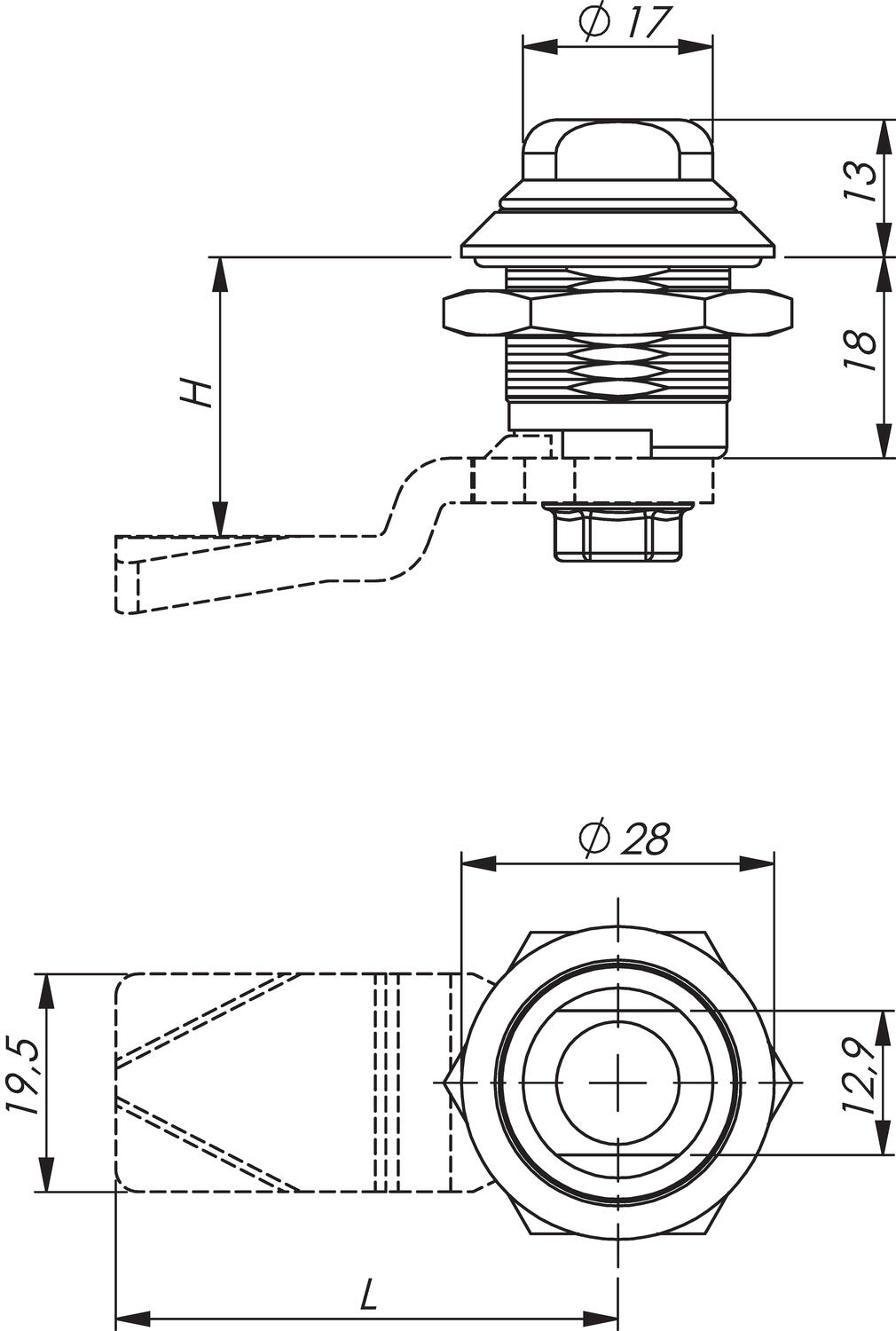 90° Hygienialukko ruostumaton teräs 18mm lukkopesällä mitat