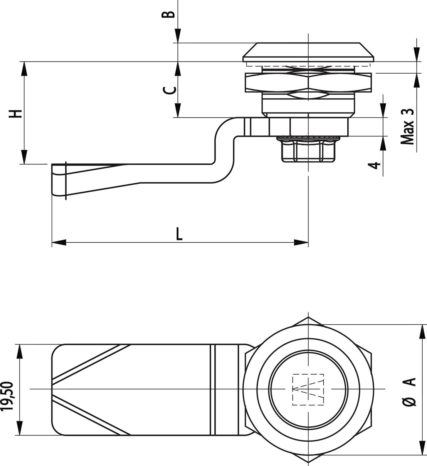 90° lukko 12 mm lukkopesällä