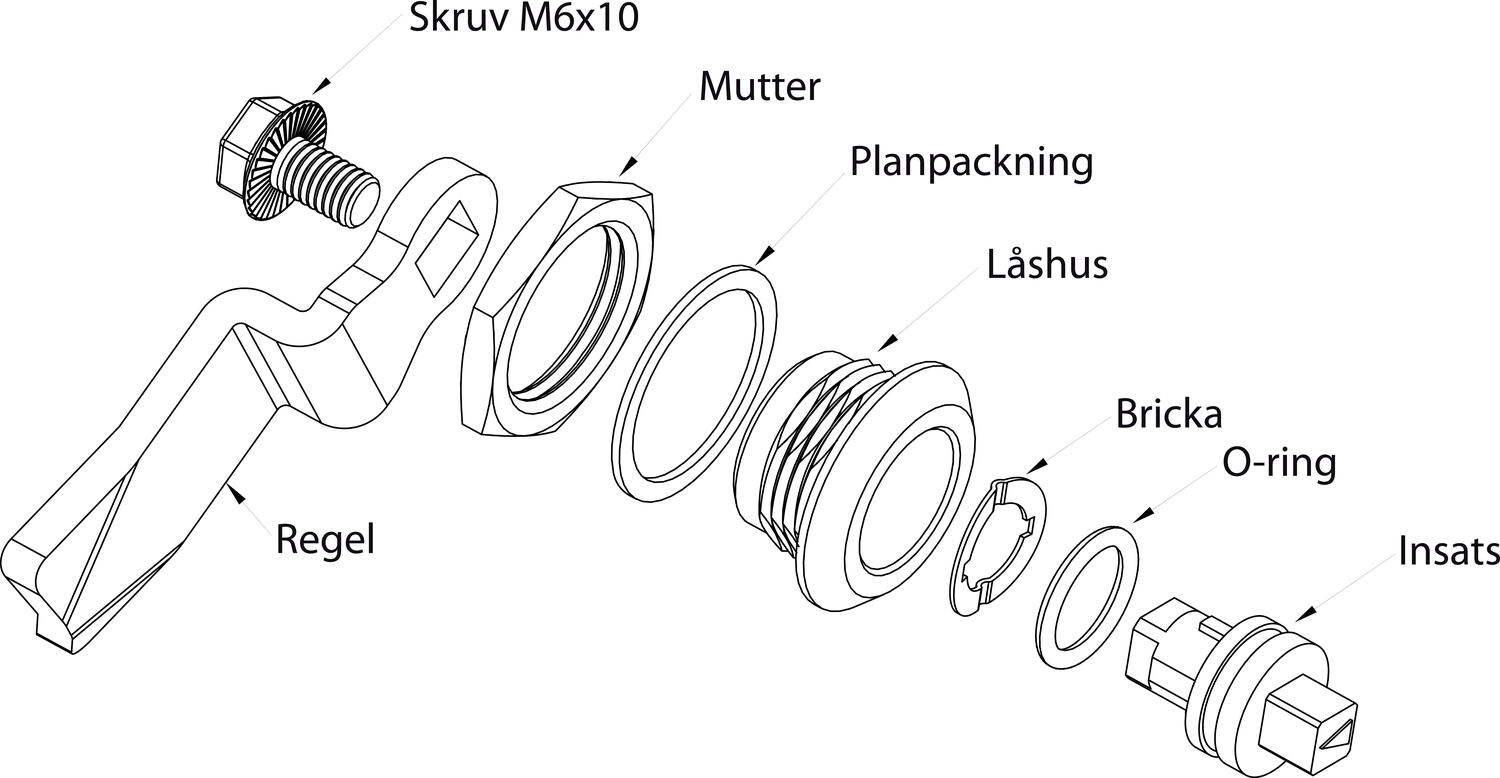 90° lukko 12 mm lukkopesällä osat