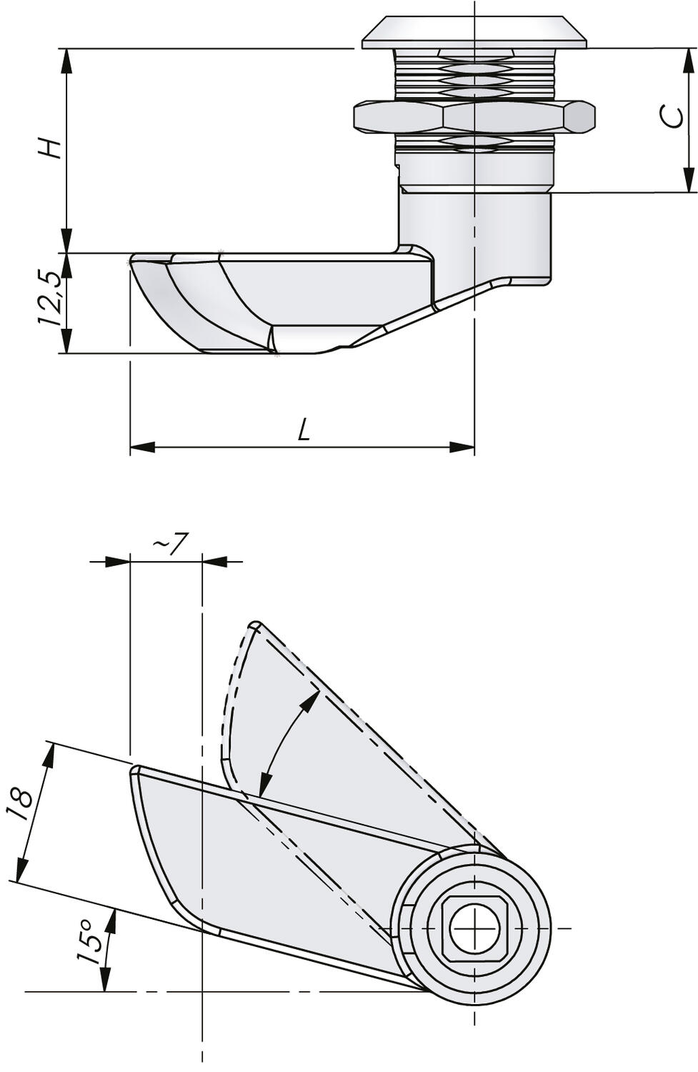 90° Slam-lukko mitat