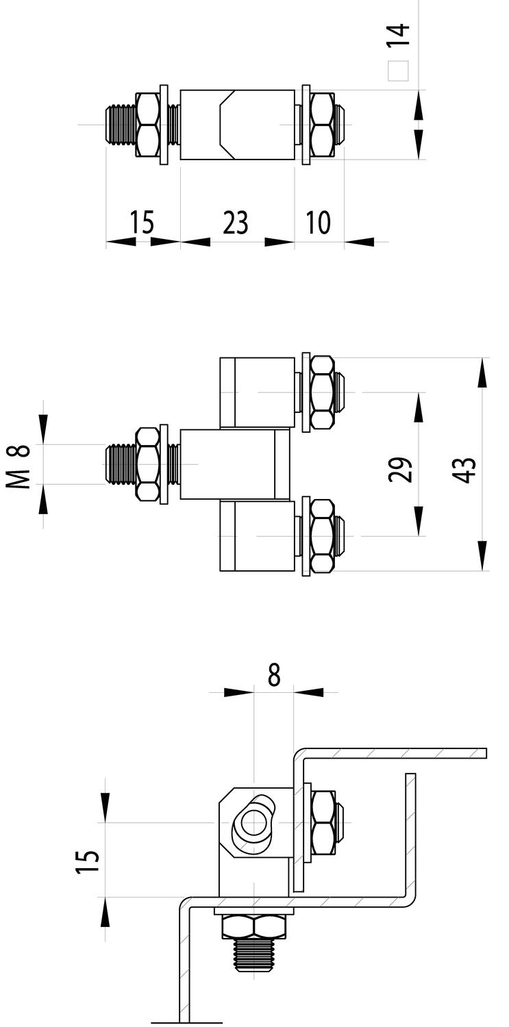 Bolt-on sarana 180° avautumiskulma mitat