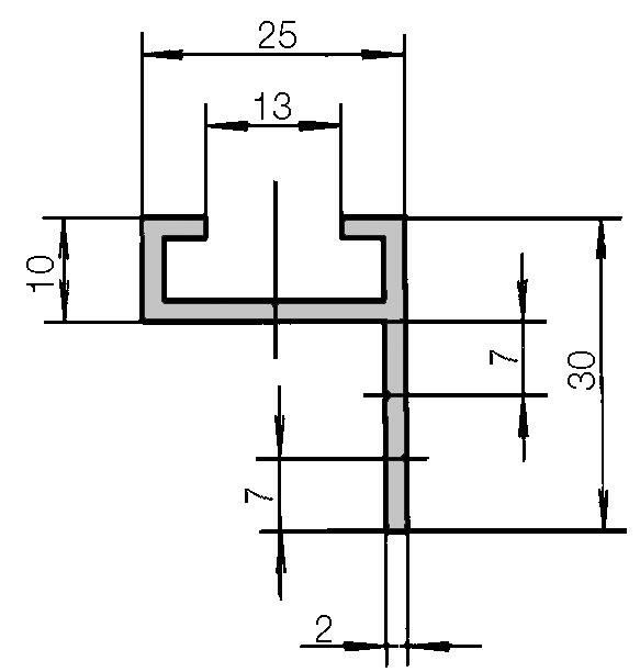 C-kisko alalaipalla 112/A2 (alumiini), tekninen kuva