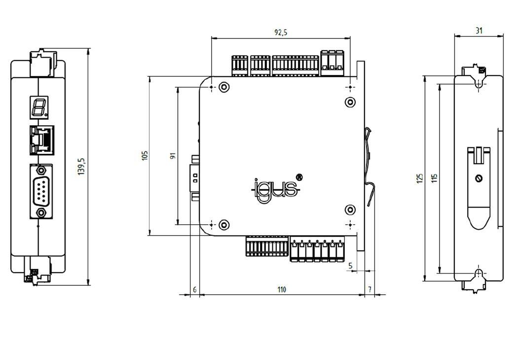 D1-ohjaimen mittakuva