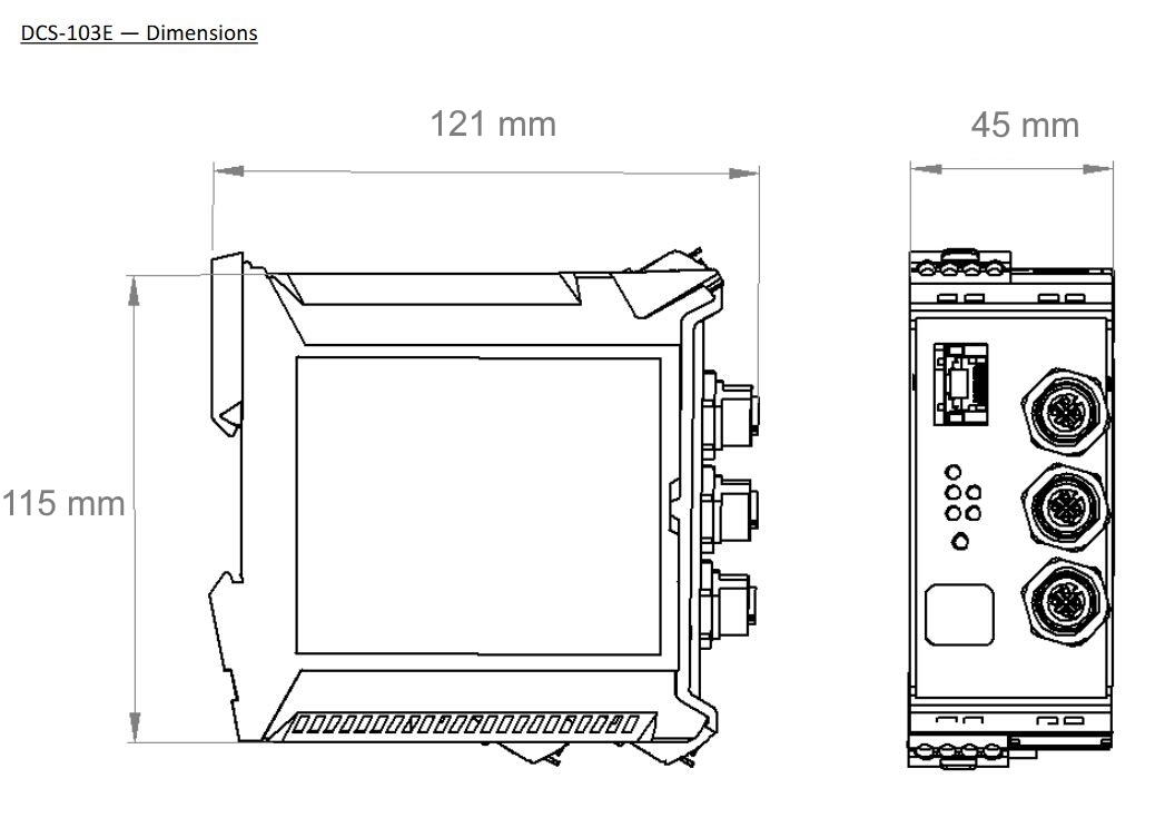 DCS-103E ohjain mittakuva