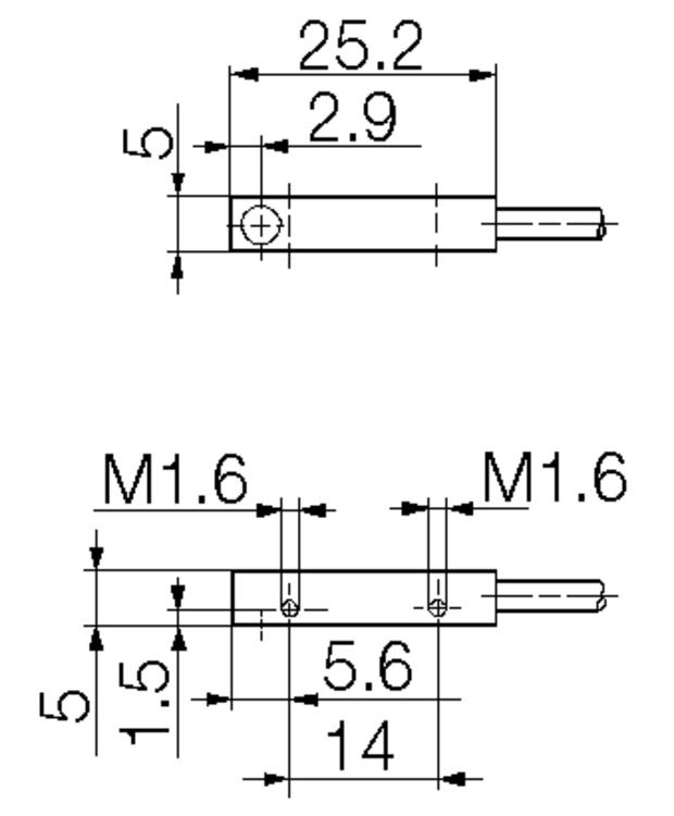 Dimensions rectangular sensor, 5x5x25.