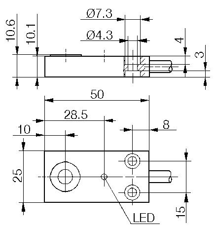 Dimensions rectangular sensor 50x25x10. Image 3.