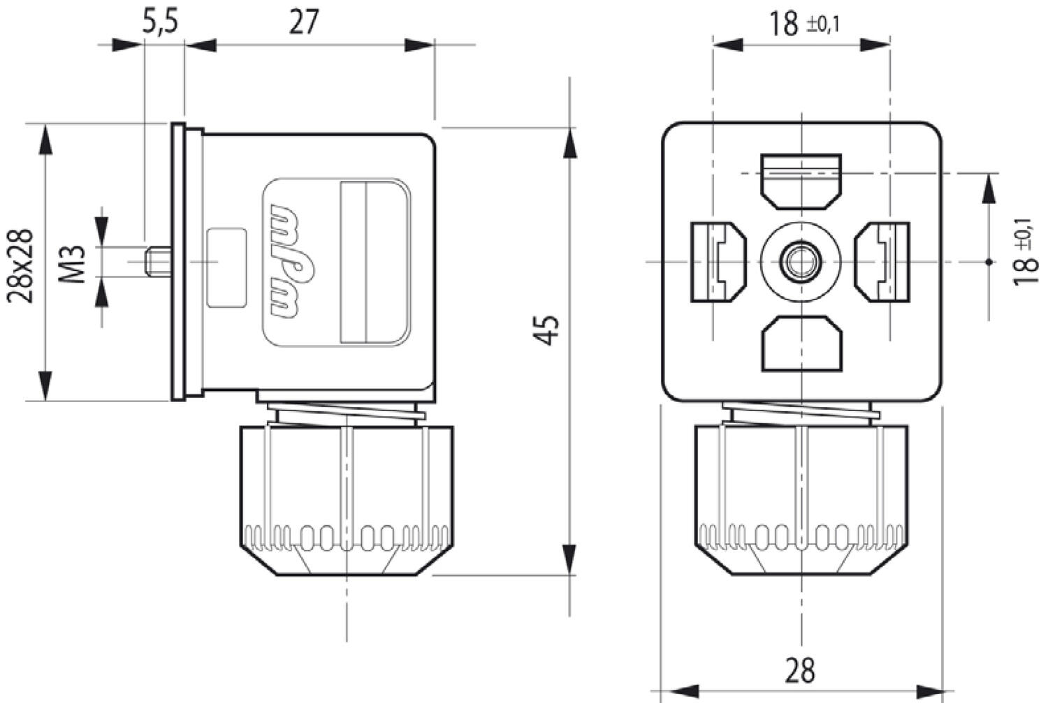 DIN A kytk.liitin tekninen kuva