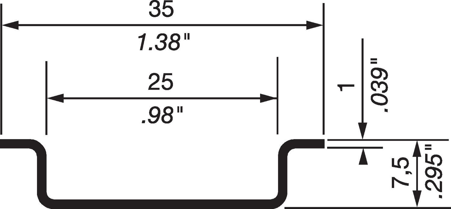 DIN-kisko 35x7,5 mm galvanoitus ja passivoitu tekninen kuva