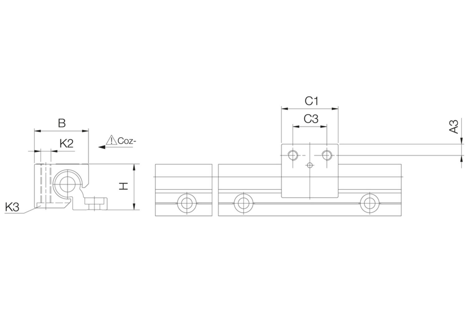 Drylin W-sarjan kelkka tekninen kuva