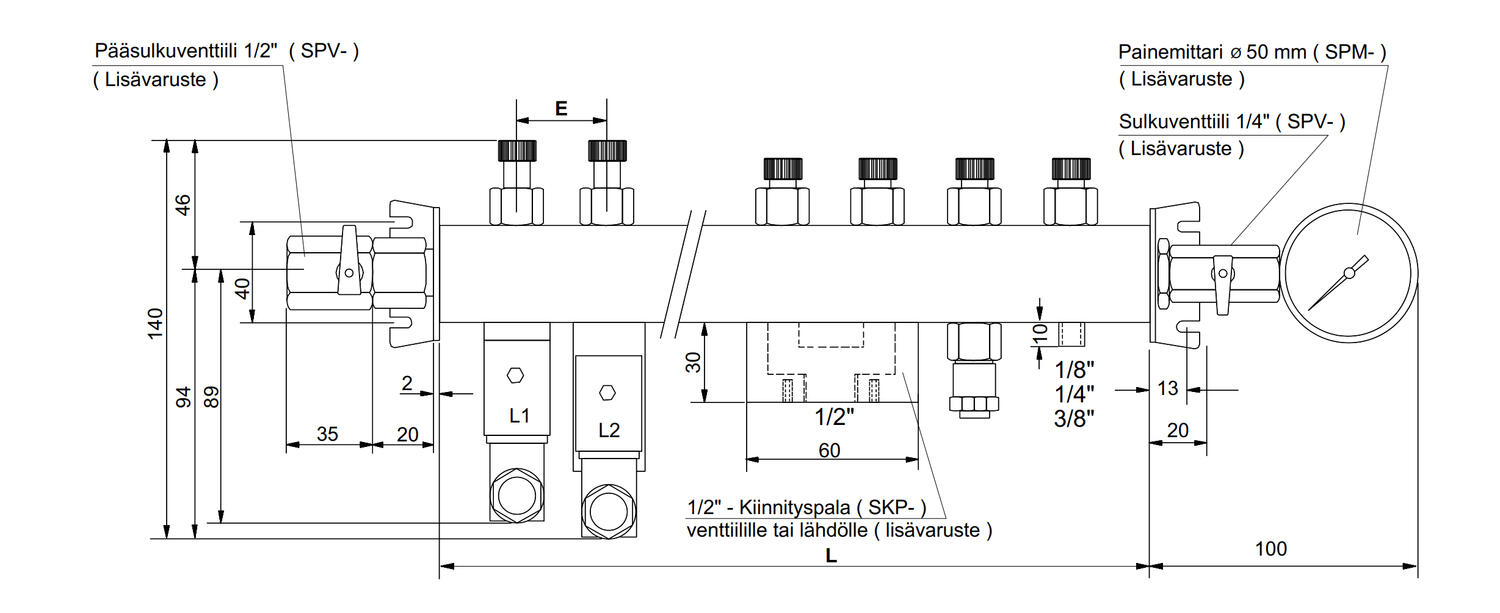 Dynaaminen kaapeli, mittakuva