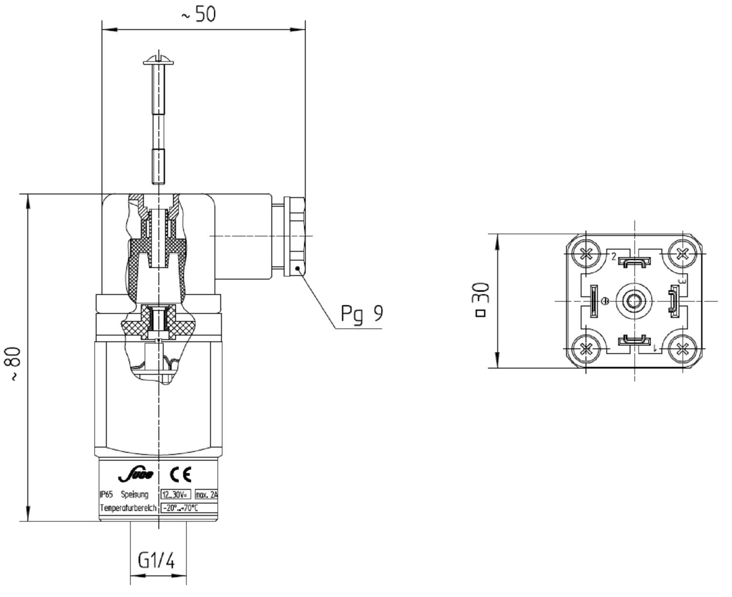 Elektronisen painekytkimen mitat