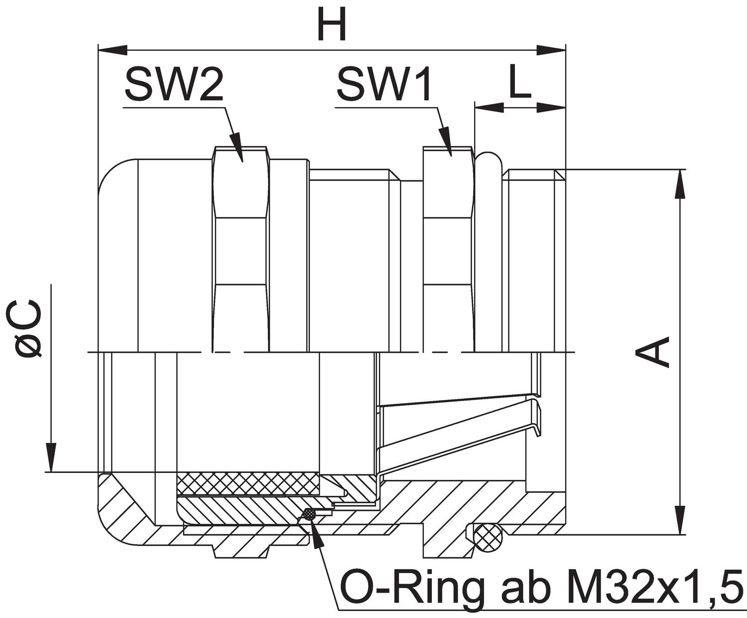 EMC-holkkitiivisteet, metrinen kierre tekninen kuva 2