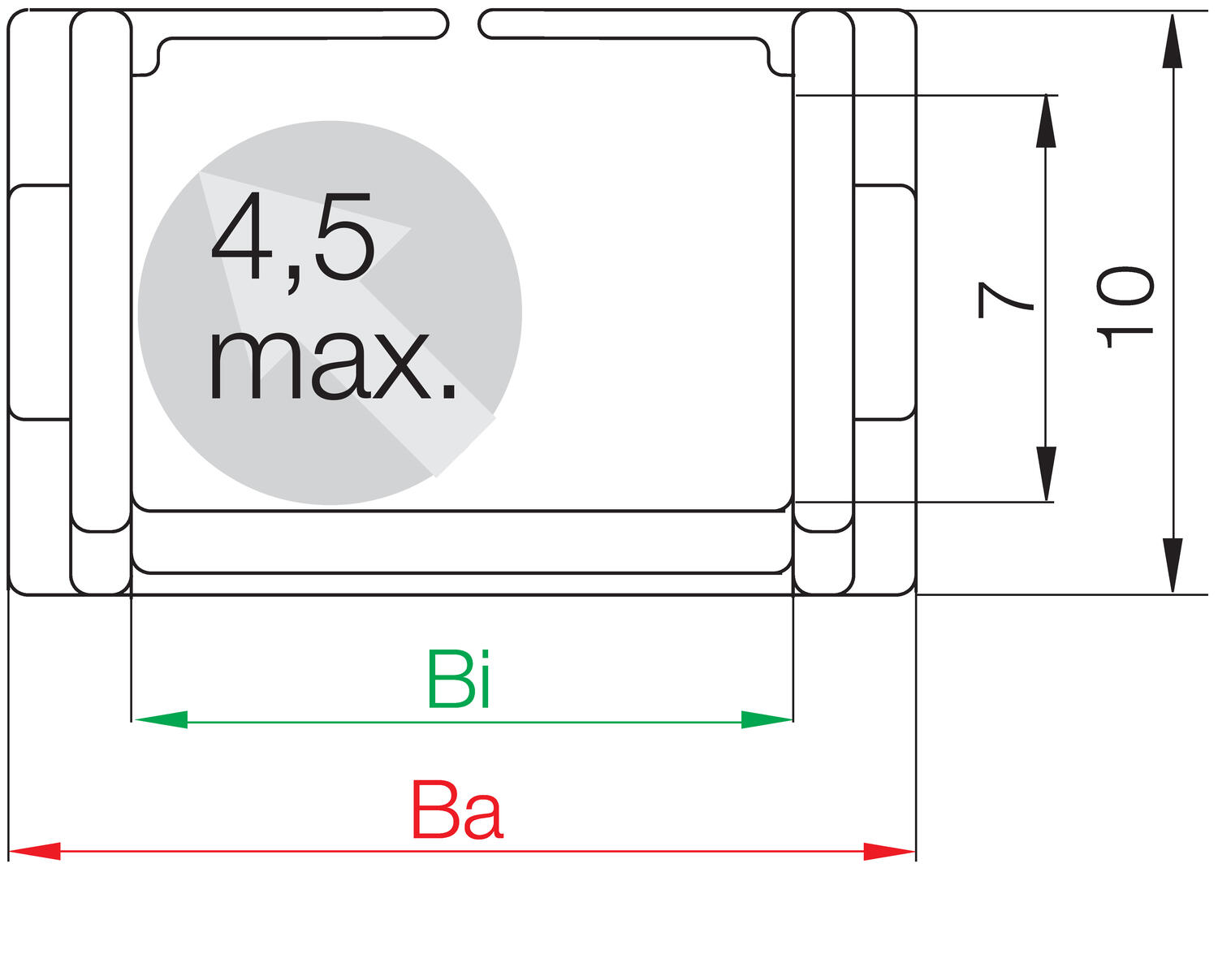 Energiansiirtoketju easy chain® sarja E04, mittakuva