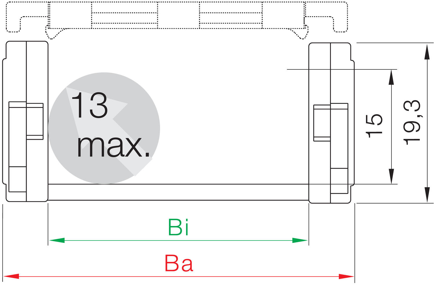 Energiansiirtoketju Zipper 09-sarja mitat