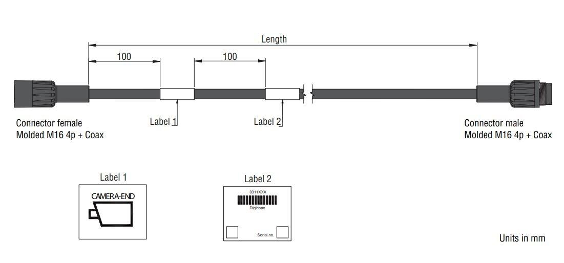 Ethernet-kaapeli M12 D-koodattu, mittakuva