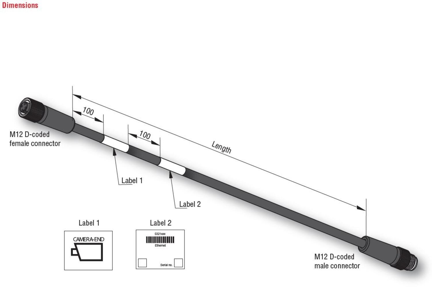 Ethernet-kaapeli M12 D-koodattu, tekninen kuva