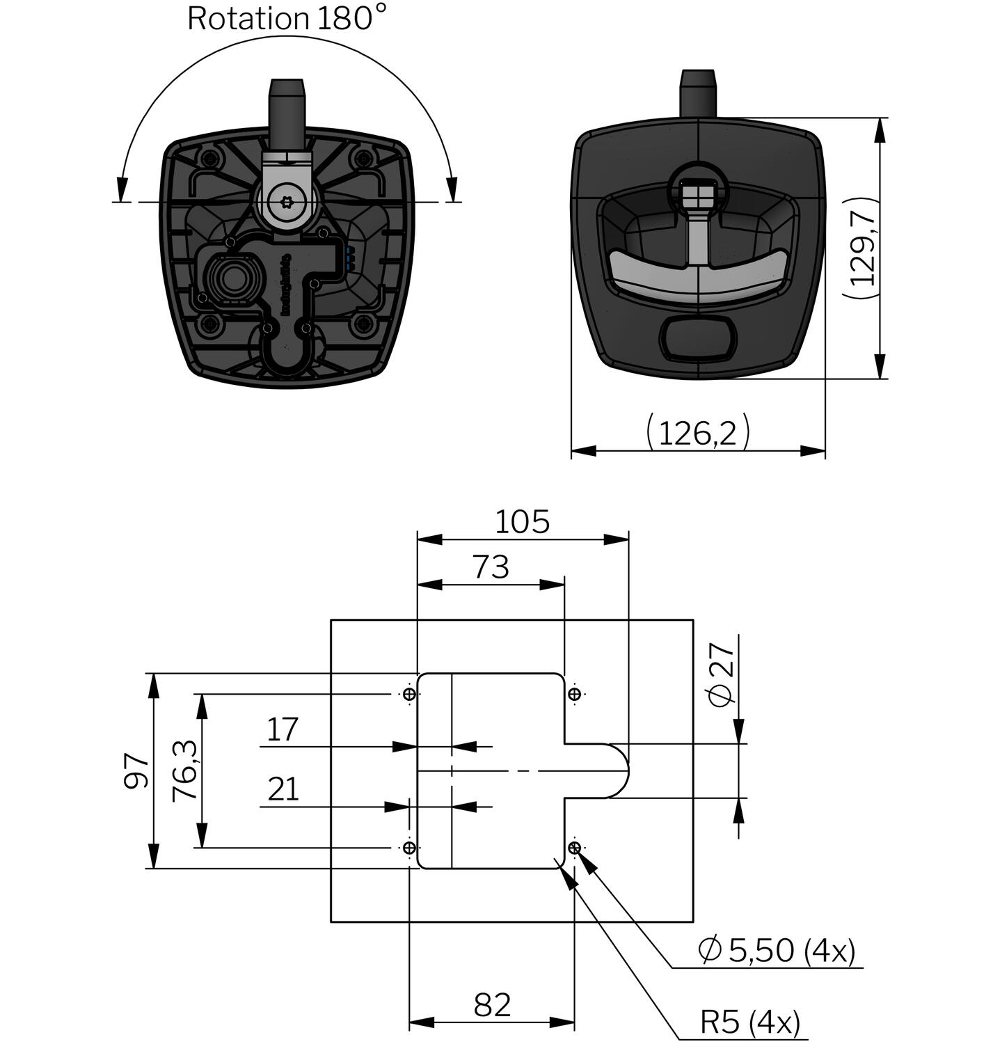 EW45 kulmaliitin tekninen kuva