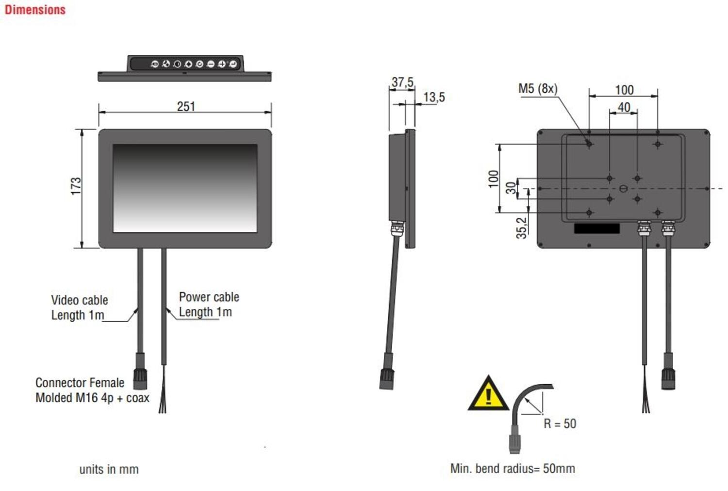 HLED monitori 10", tekninen kuva