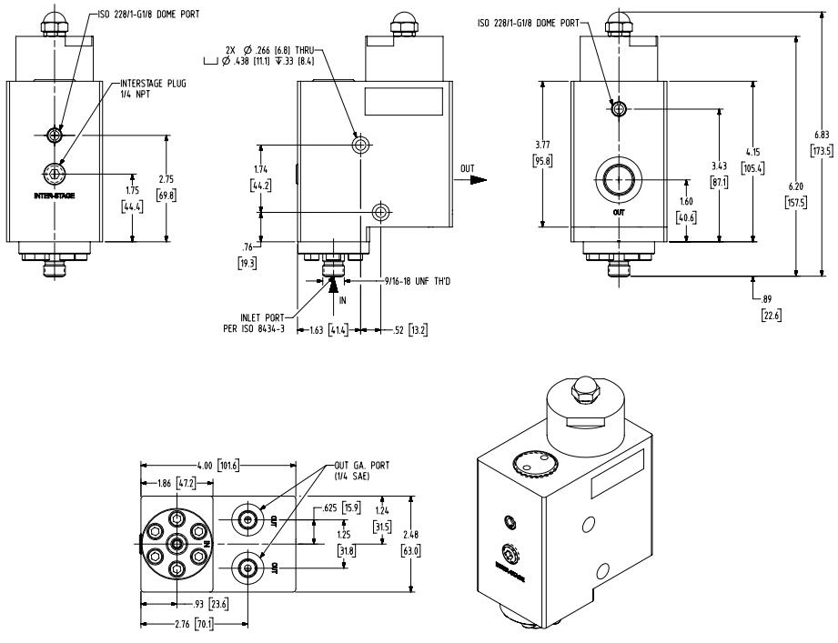 HV-sarja paineensäädin mittakuva