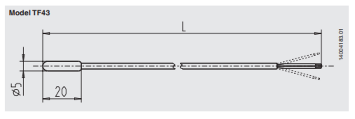 Inserttilämpötilamittari muoviin valetulla mittaelementillä TF43 tekninen kuva 1.1