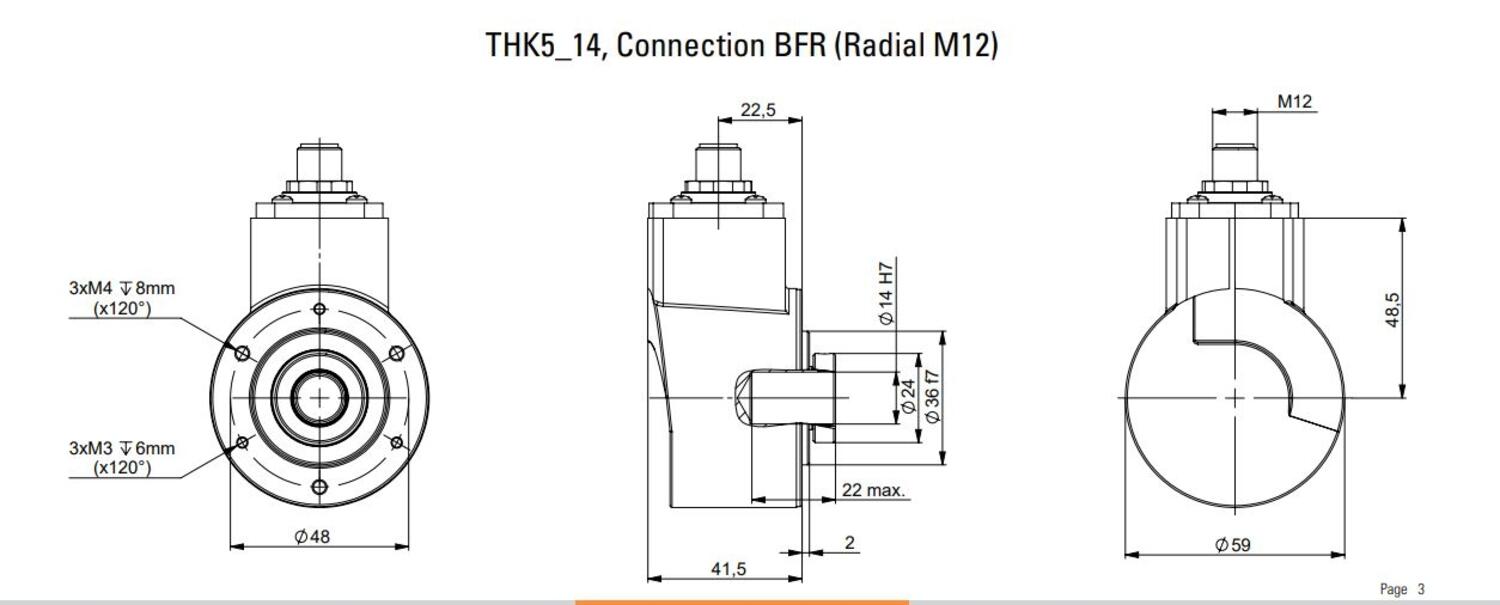 IO-link-anturi, monikierrosabsoluutti, mittakuva