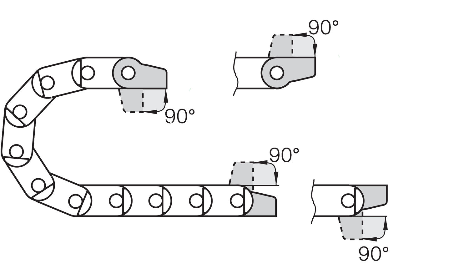 Kääntyvä päätykiinnikesarja