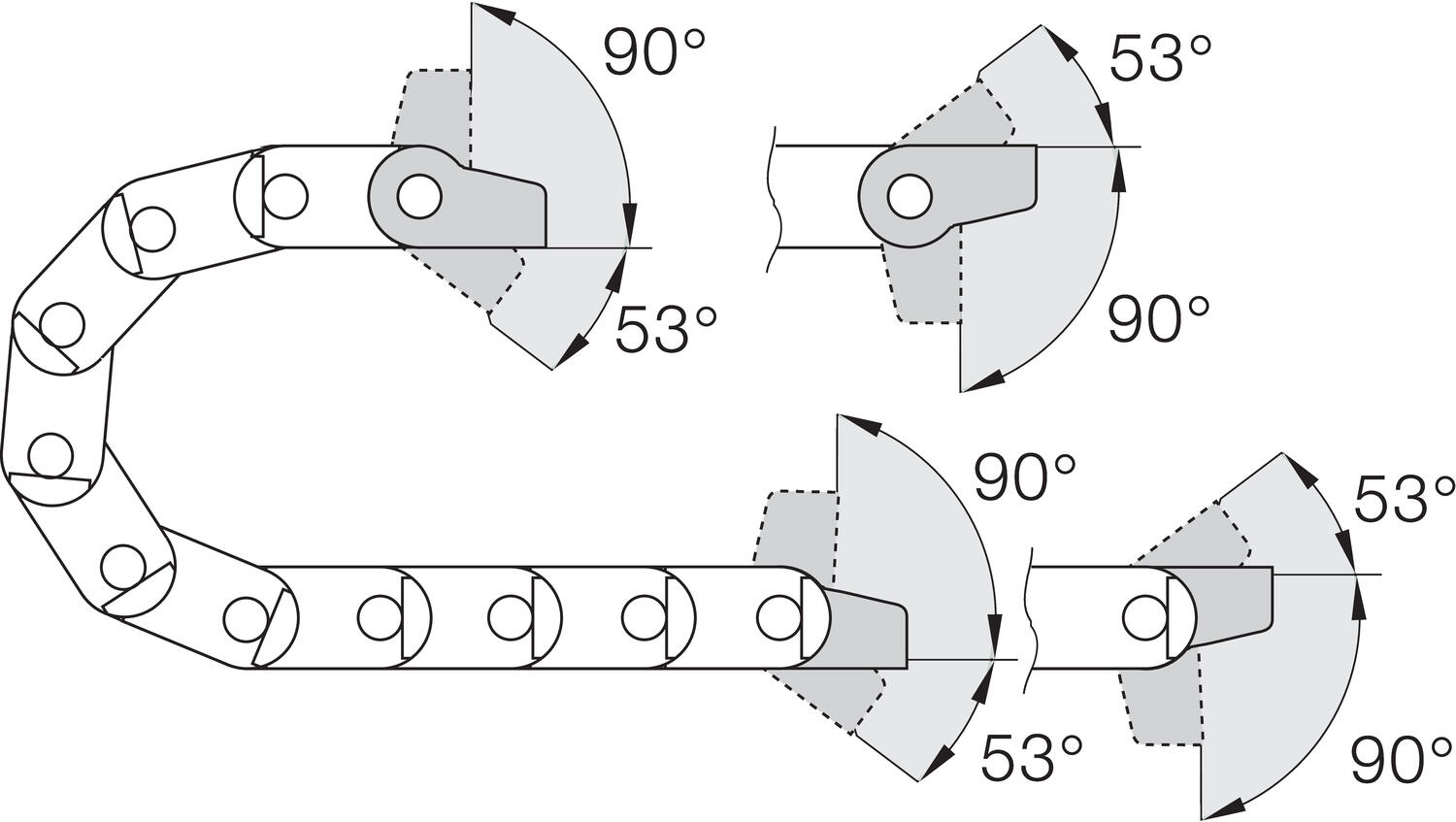 Kääntyvä päätykiinnikesarja tekninen kuva