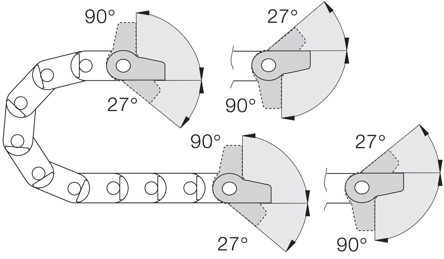 Kääntyvä päätykiinnikesarja vedonpoistokaapeli