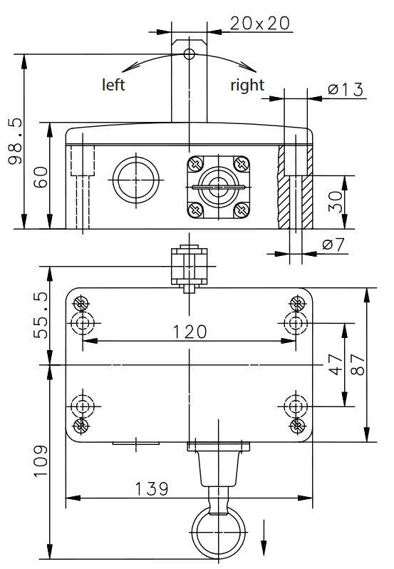 Köysihätäpysäytin, mittakuva