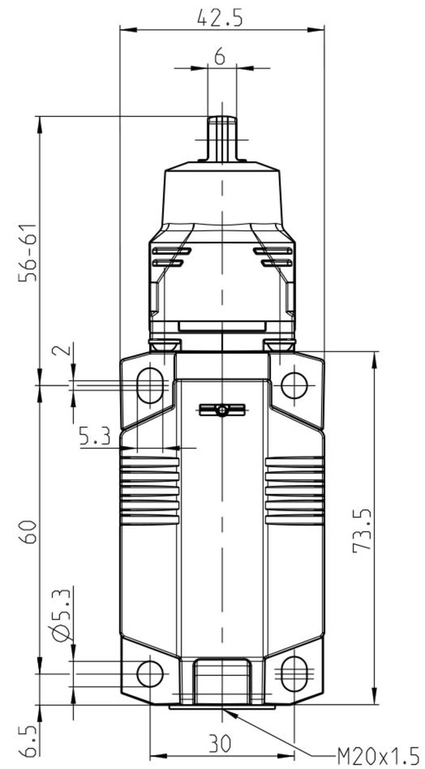 Köysivetorajakytkin IN73-11RP mittakuva