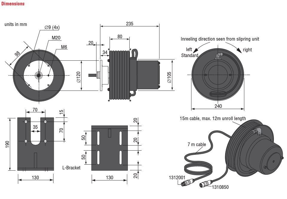 Kaapelikela 12m kaapelilla, tekninen kuva