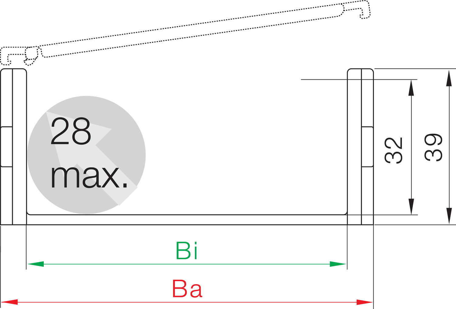 Kaapeliketju E2 Mini B17-sarja mitat