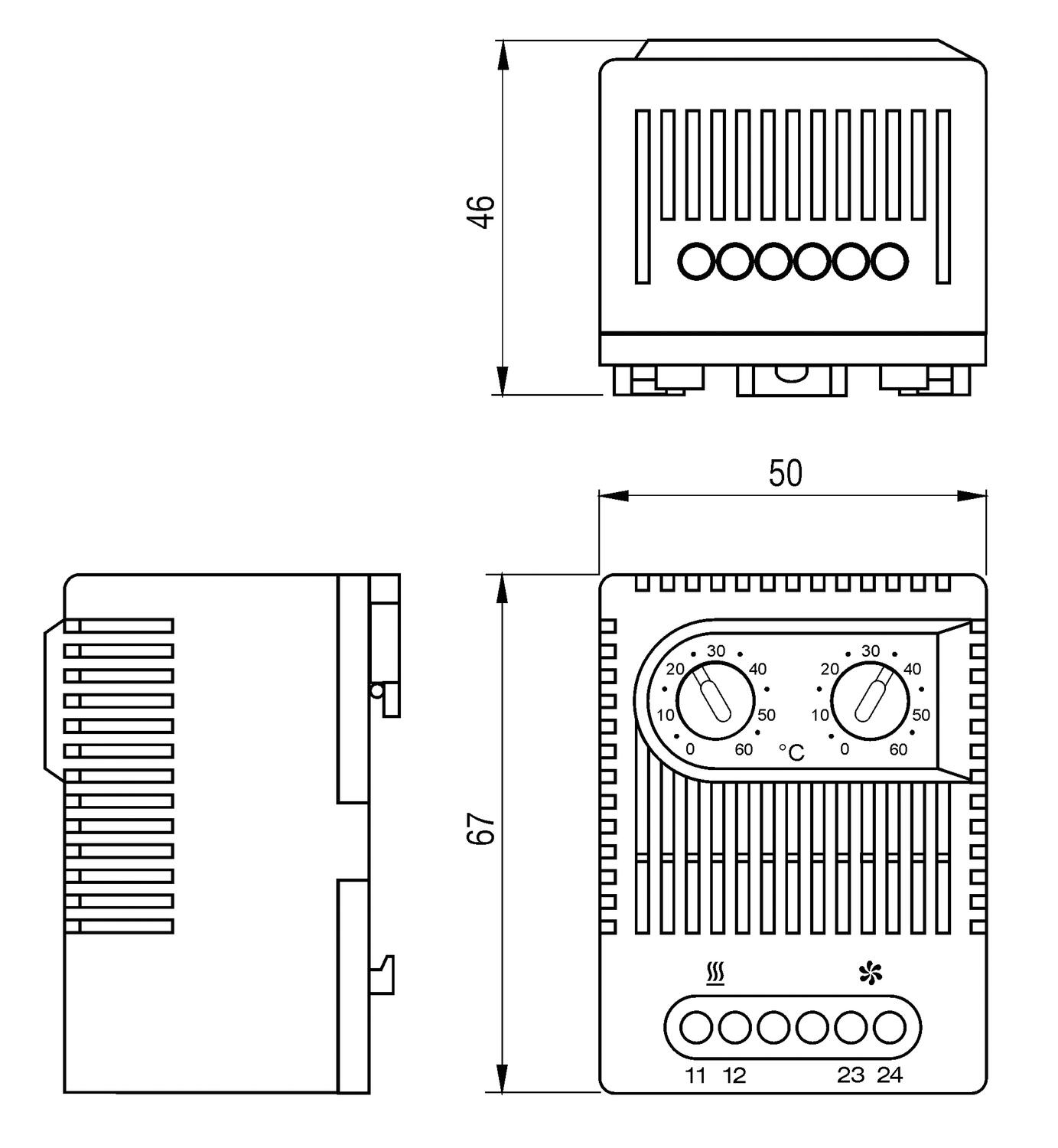 Kaksoistermostaatti ZR 011 mitat