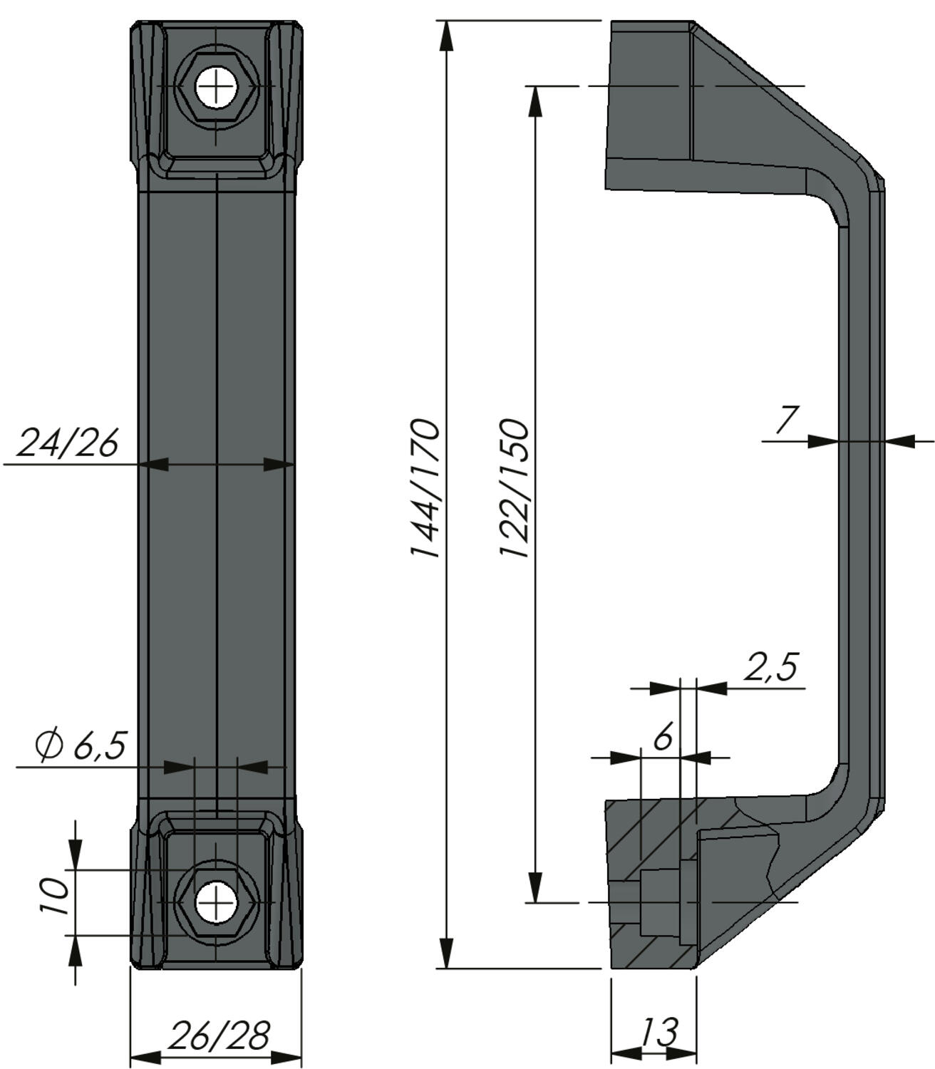 Kantokahva, mittakuva