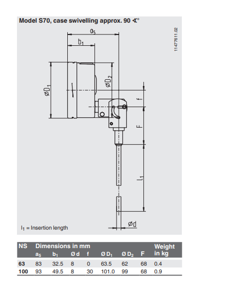 Kapillaarilämpötilamittari, ruostumaton teräs mitat3