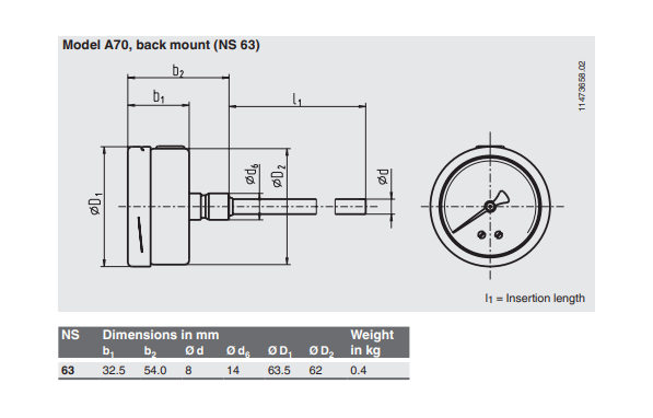 Kapillaarilämpötilamittari, ruostumaton teräs mitat4