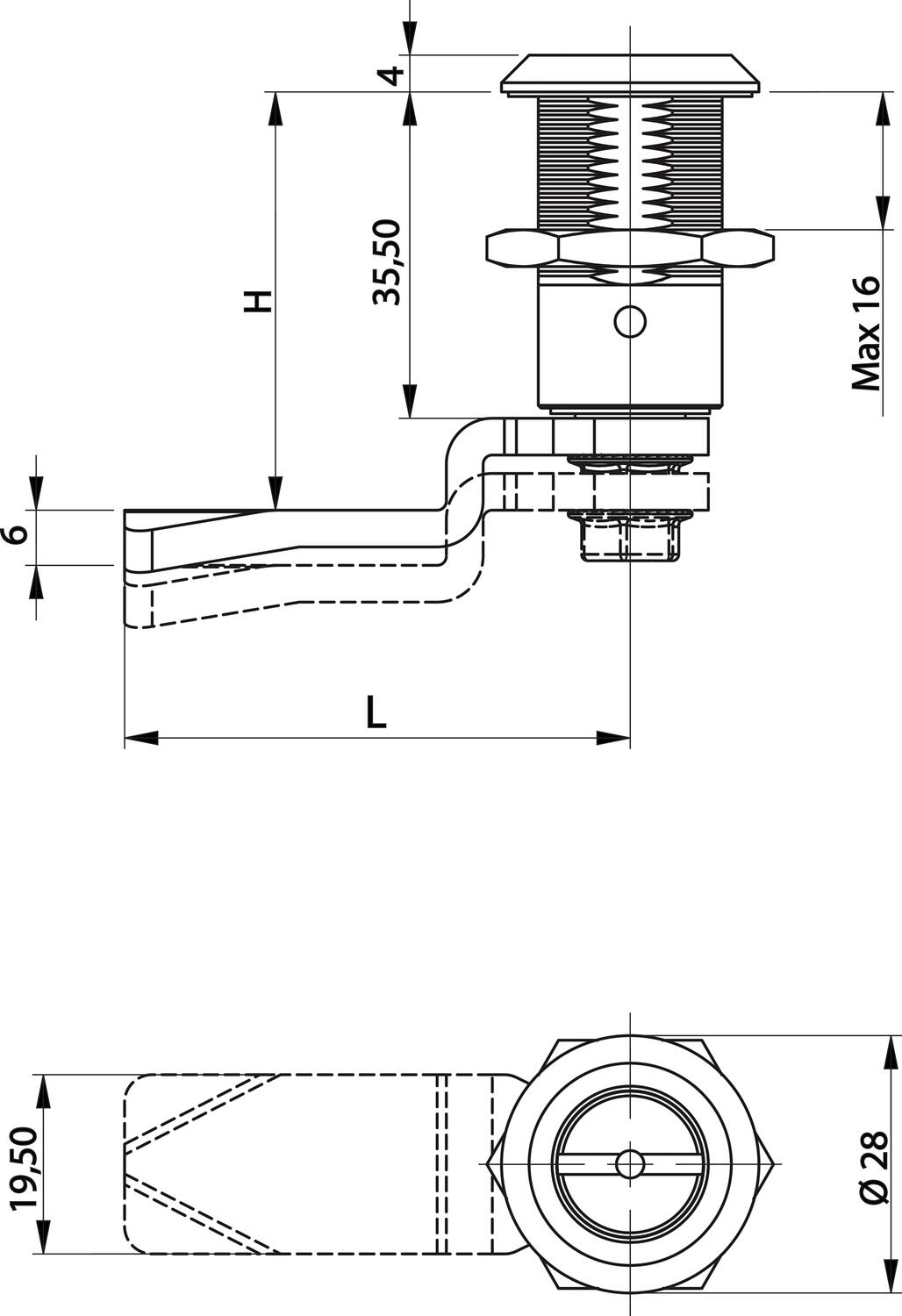 Kiristävä lukko 35 mm lukkopesällä mitat