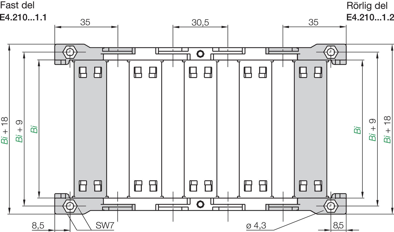 KMA päätykiinnikesarja E4/1 tekninen kuva