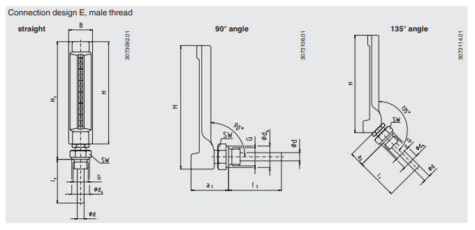 Konelämpötilamittari, V-malli mittakuva